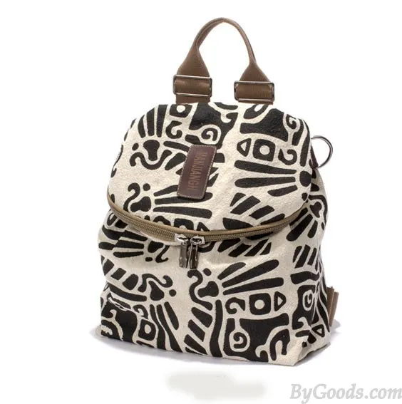 Vintage Literary Totem Printed Multifunction Backpack Shoulderbag Travel Backpack