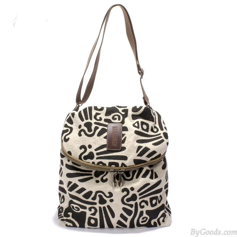 Vintage Literary Totem Printed Multifunction Backpack Shoulderbag Travel Backpack