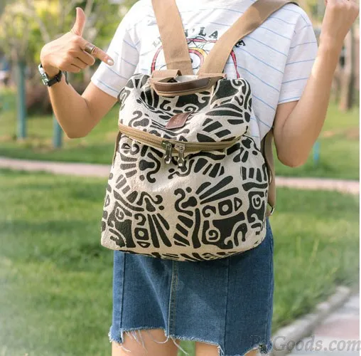 Vintage Literary Totem Printed Multifunction Backpack Shoulderbag Travel Backpack