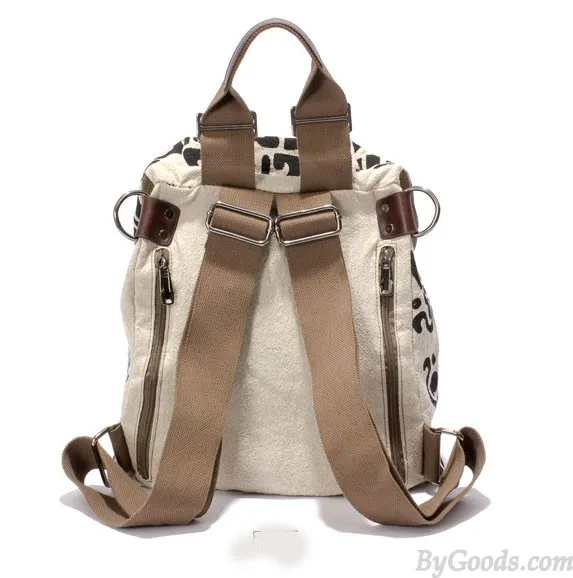 Vintage Literary Totem Printed Multifunction Backpack Shoulderbag Travel Backpack