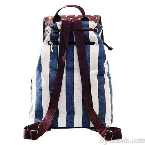 Vintage Star Strip Print Canvas Backpack