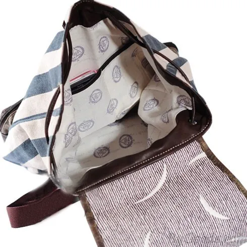 Vintage Star Strip Print Canvas Backpack