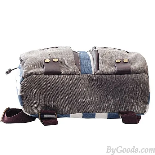 Vintage Star Strip Print Canvas Backpack