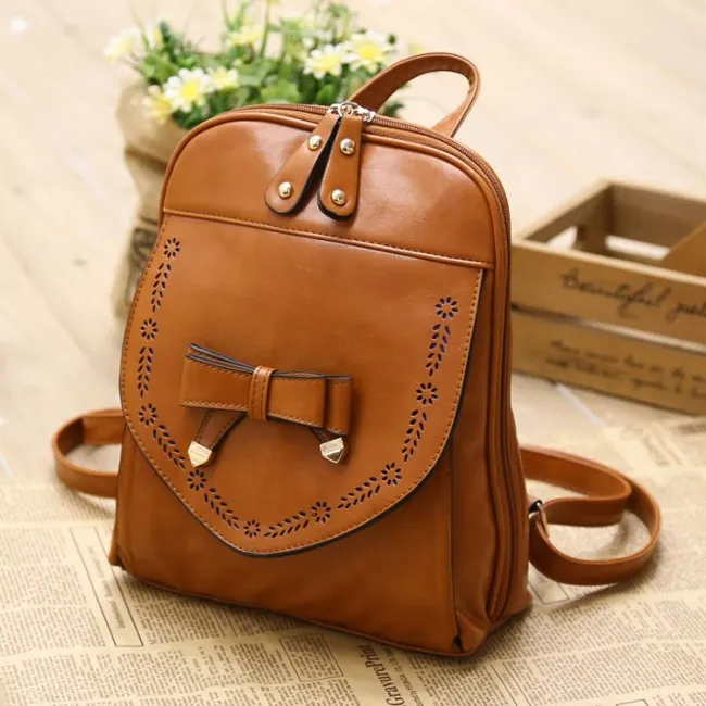  Vintage Style PU Leather Bow Backpack