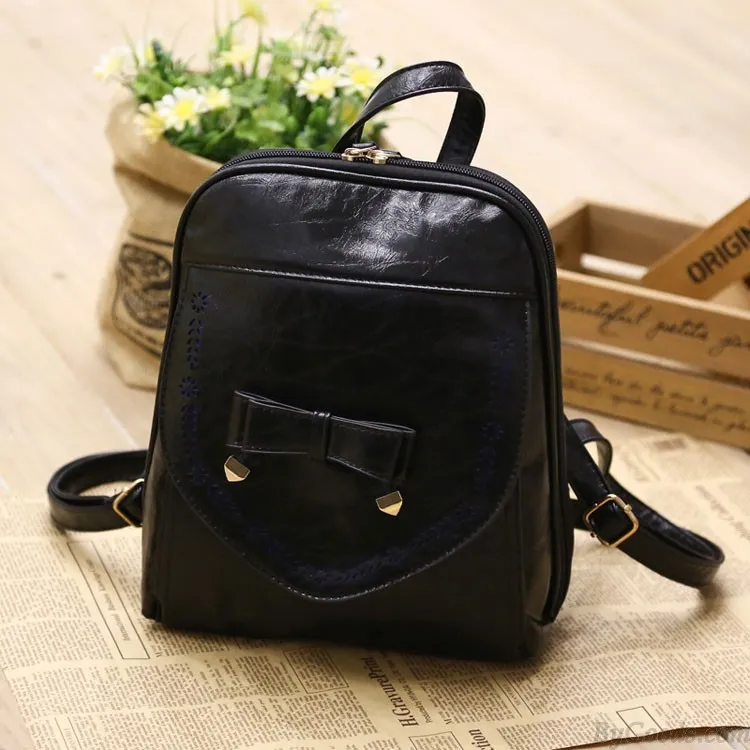  Vintage Style PU Leather Bow Backpack