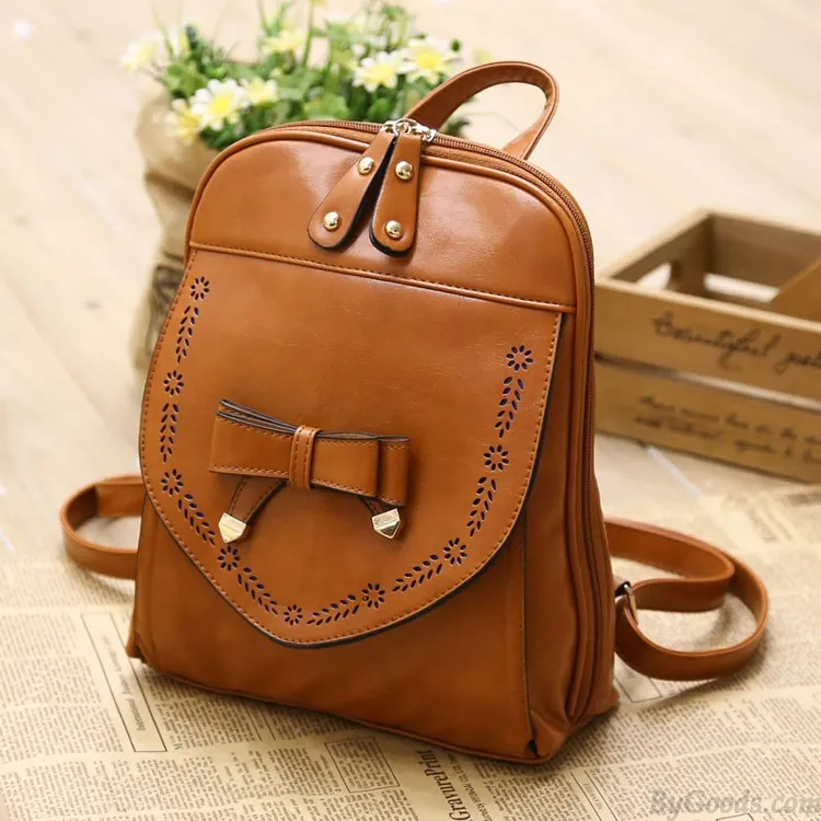  Vintage Style PU Leather Bow Backpack