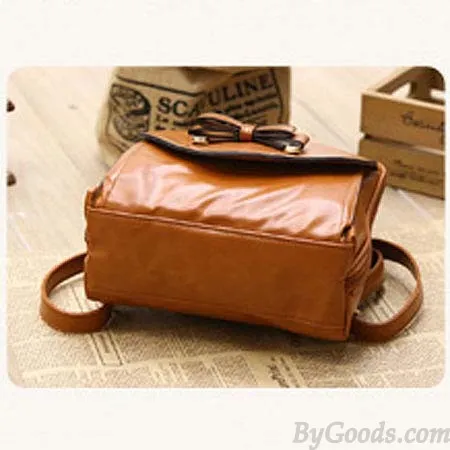  Vintage Style PU Leather Bow Backpack