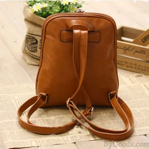  Vintage Style PU Leather Bow Backpack