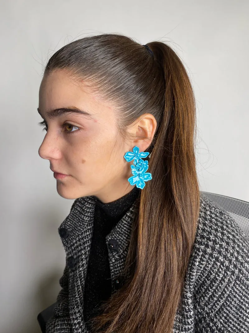 VIRGINIA DEMARIA Aros Flor Turquesa Familia Corto