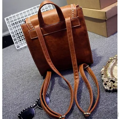 Western Retro Leisure Solid Sewing Thread Square School Travel Backpack