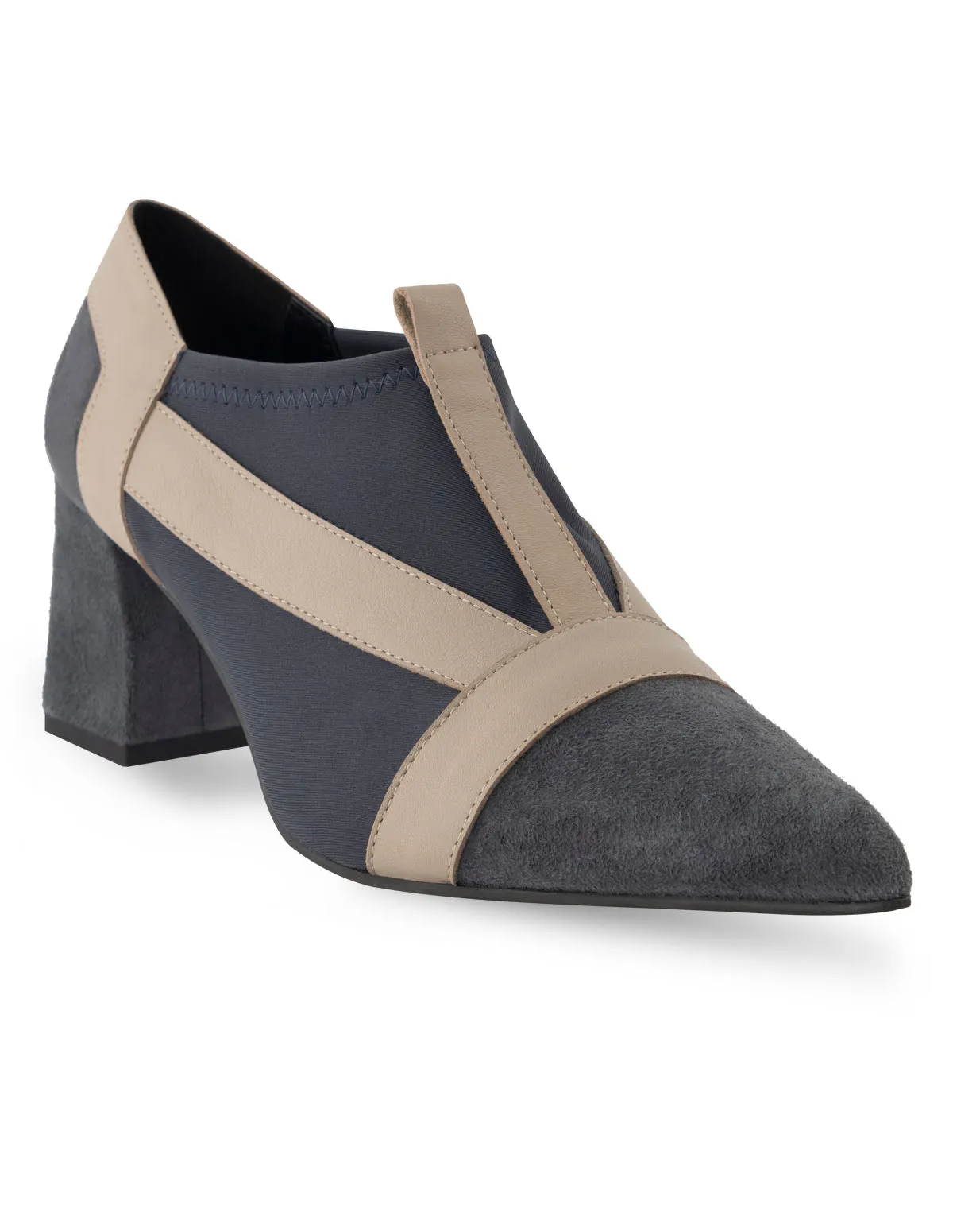 Zapato abotinado de ante con detalle en lycra color azul para mujer