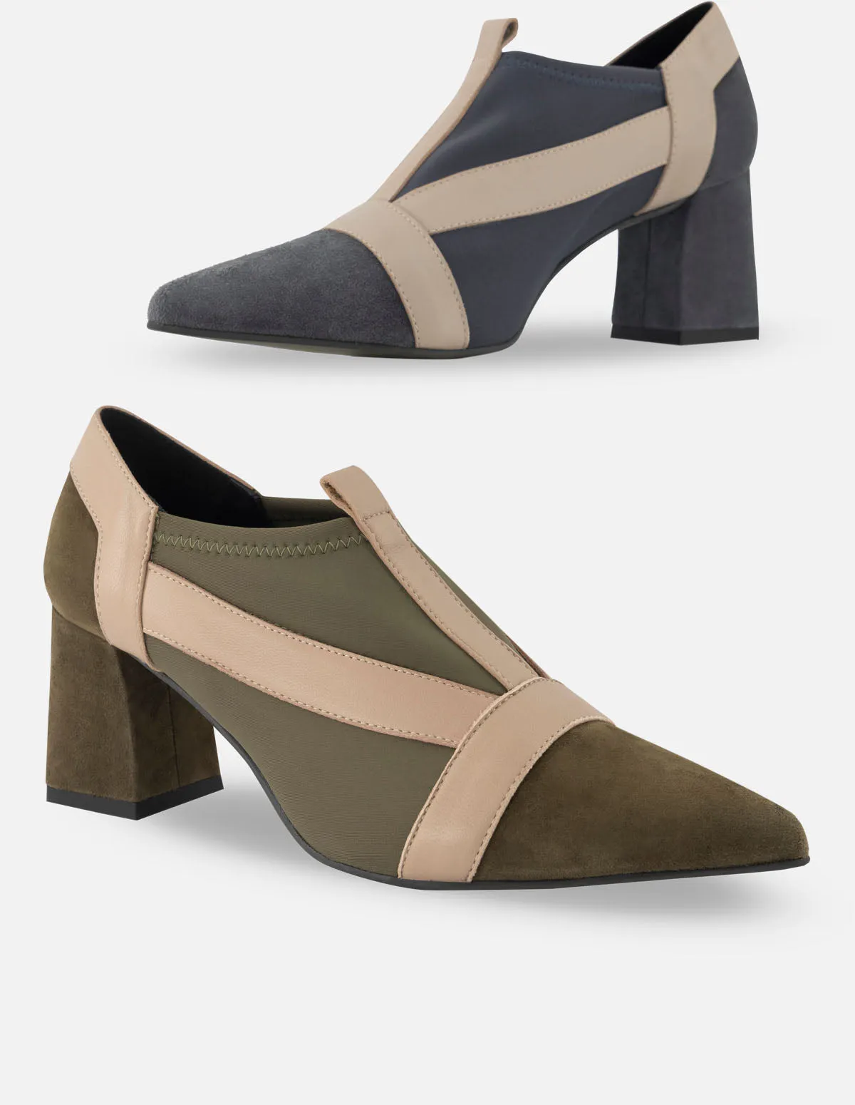 Zapato abotinado de ante con detalle en lycra color azul para mujer